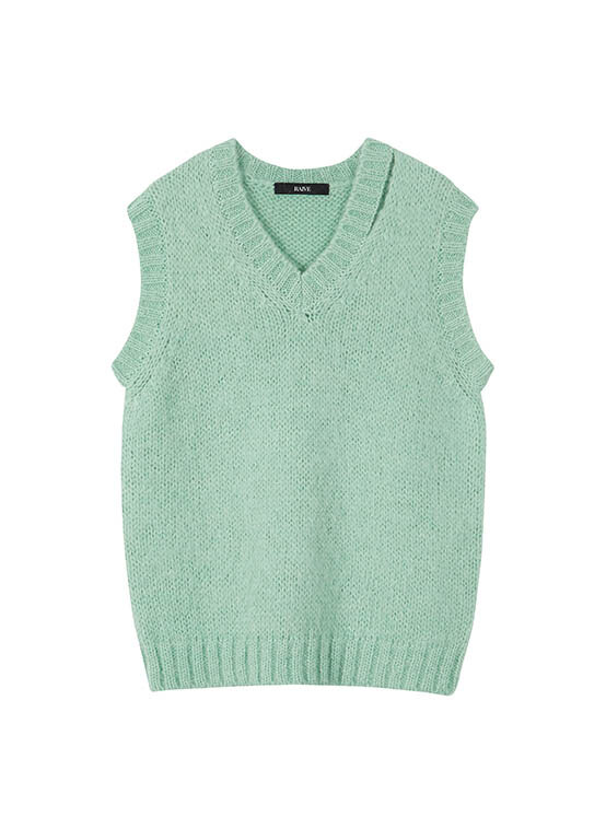 Fluffy Knit Vest in Green VK3AV156-32
