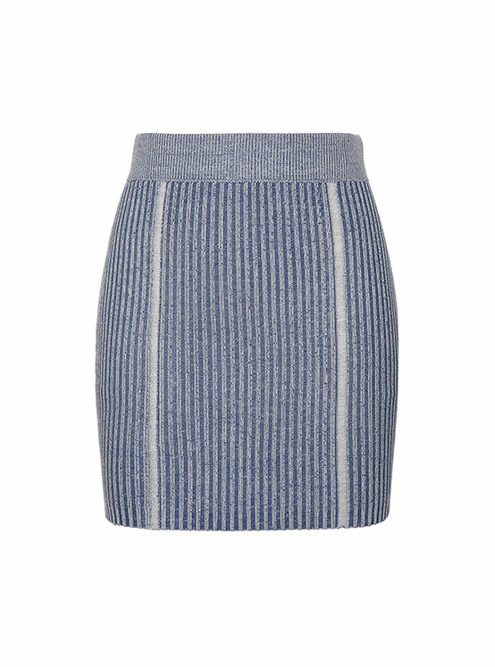 Ribbed Knit Mini Skirt in Indigo VK4MS260-35
