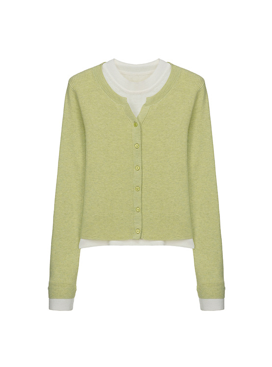 Layered Knit Cardigan Set in Green VK4SP067-32