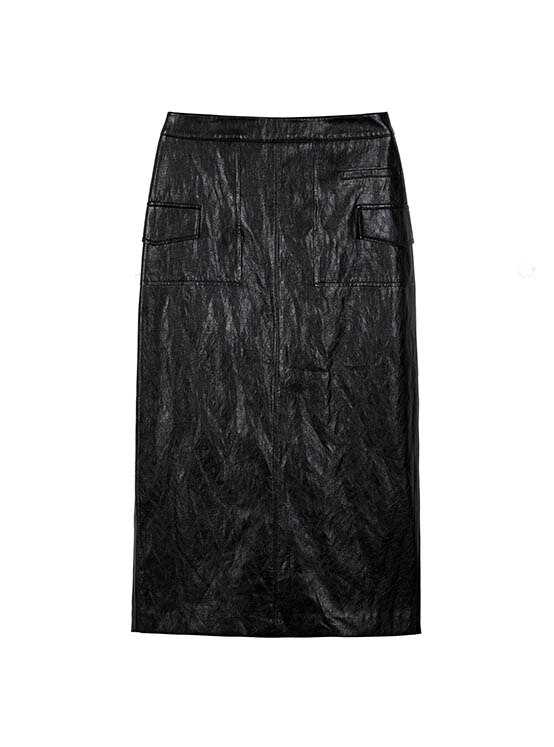 Leather H-line Skirt in Black VL3AS324-10