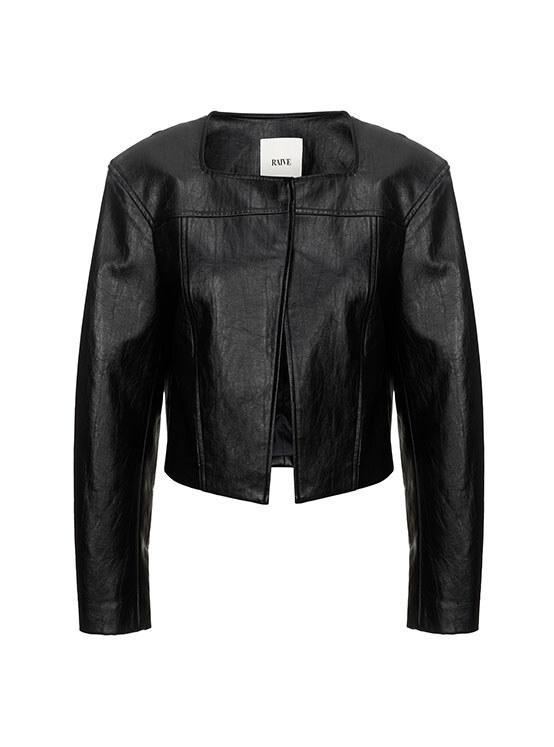 Non-collar Crop Jacket in Black VL4SJ011-10