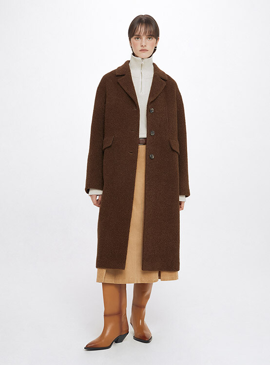 Boucle Long Coat in Brown VW3WH020-93
