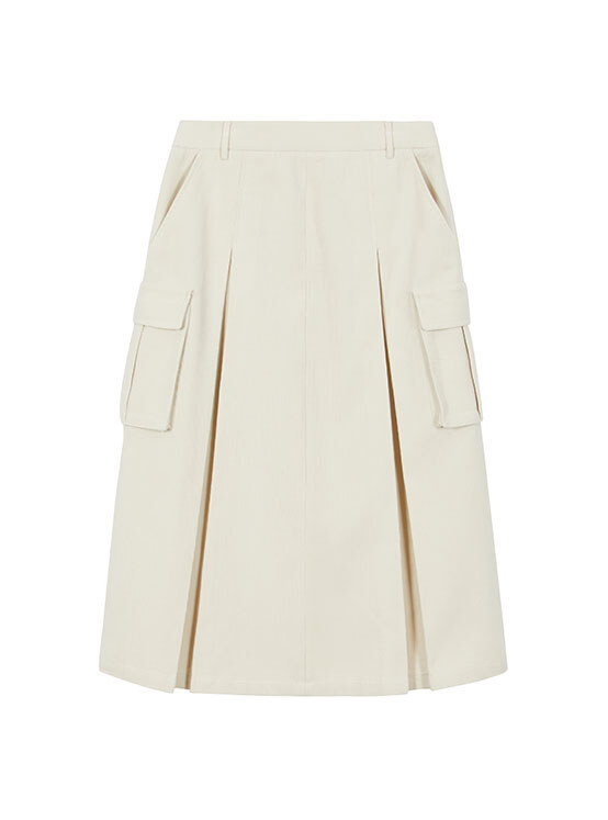 Corduroy Pocket Skirt in Cream VW3WS332-9A