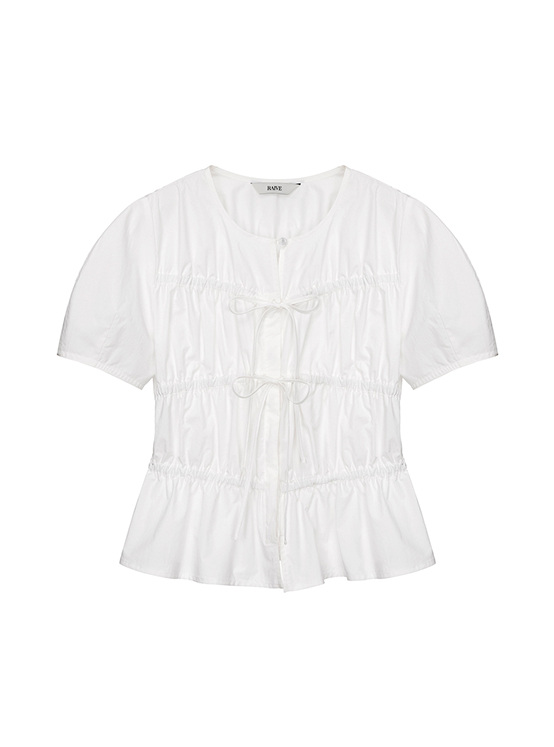 [5/24 예약배송] Ribbon Shirring Blouse in White VW4MB100-01