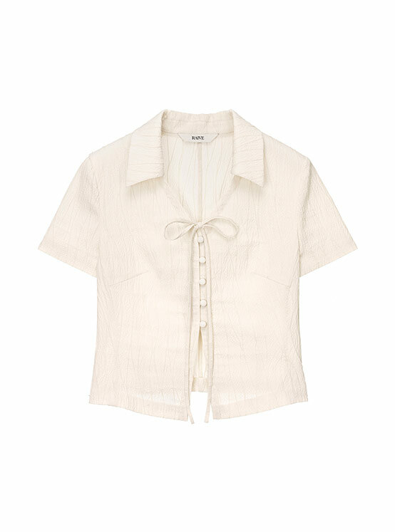 Open Collar Ribbon Blouse in Ivory VW4MB109-03