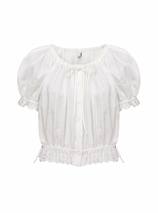 Lace String Blouse in White VW4MB110-01