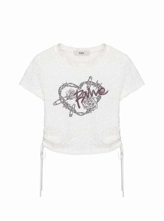 [6/28 예약배송] Wrinkle Rose Shirring T-shirt in White VW4ME043-01