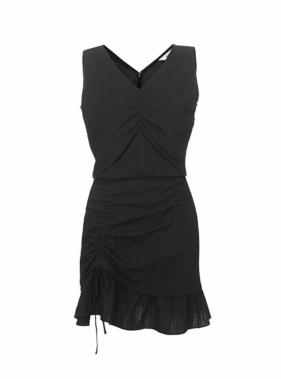 Front Shirring Mini Dress in Black VW4MO223-10