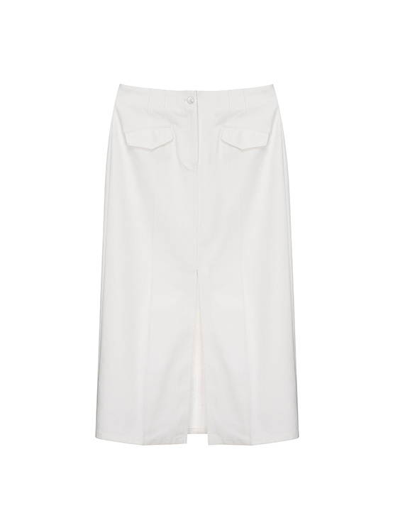 Slit Flap Pocket Midi Skirt in White VW4MS230-01