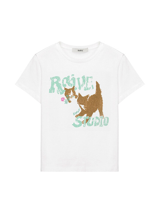 [02M 4/26 예약배송] RAIVE Cat T-Shirt in White VW4ME042-01