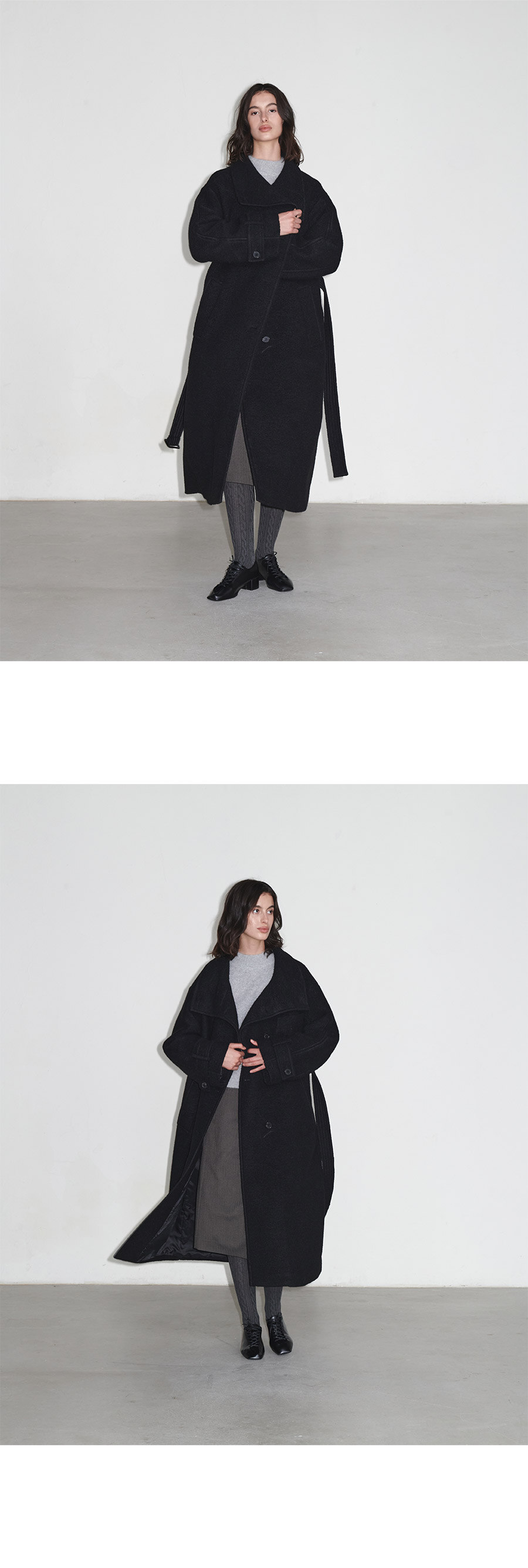 Belted High-Neck Long Coat SW4WH914-10 - LOEUVRE
