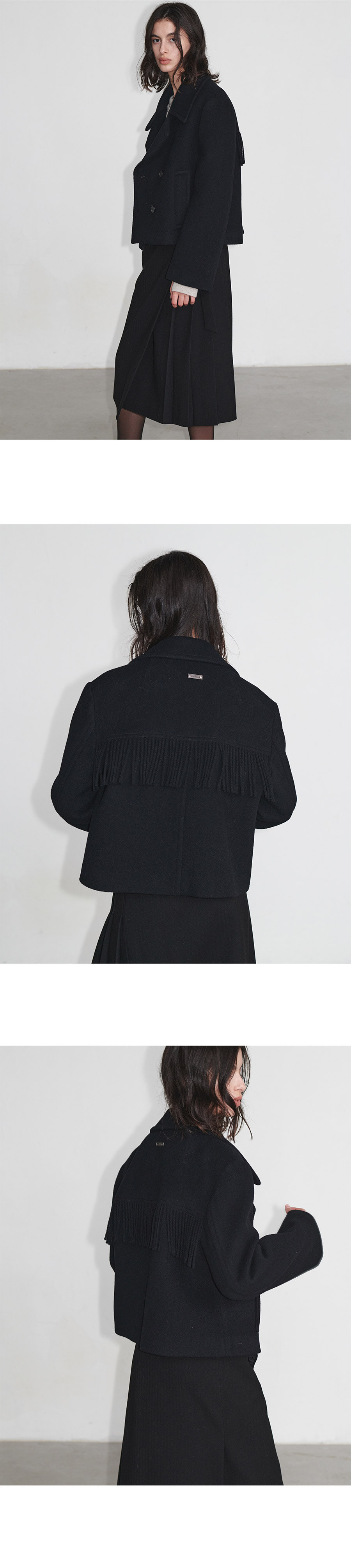 ジャケット LOEUVRE Cropped Wool Fringe Pea Coat SW4WJ91710 Cropped Wool Fringe Pea Coat SW4WJ917-10 - 감도 깊은 취향