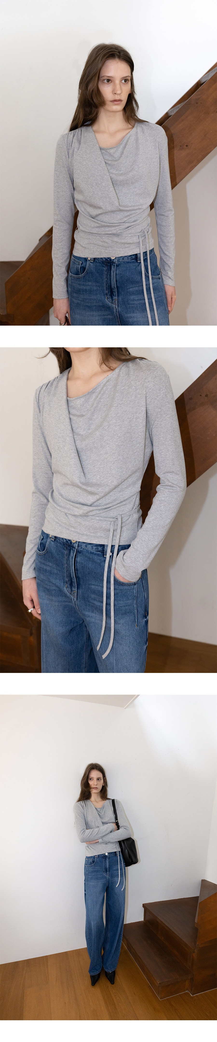 Draped String T-shirt SW6SE641_3color - LOEUVRE