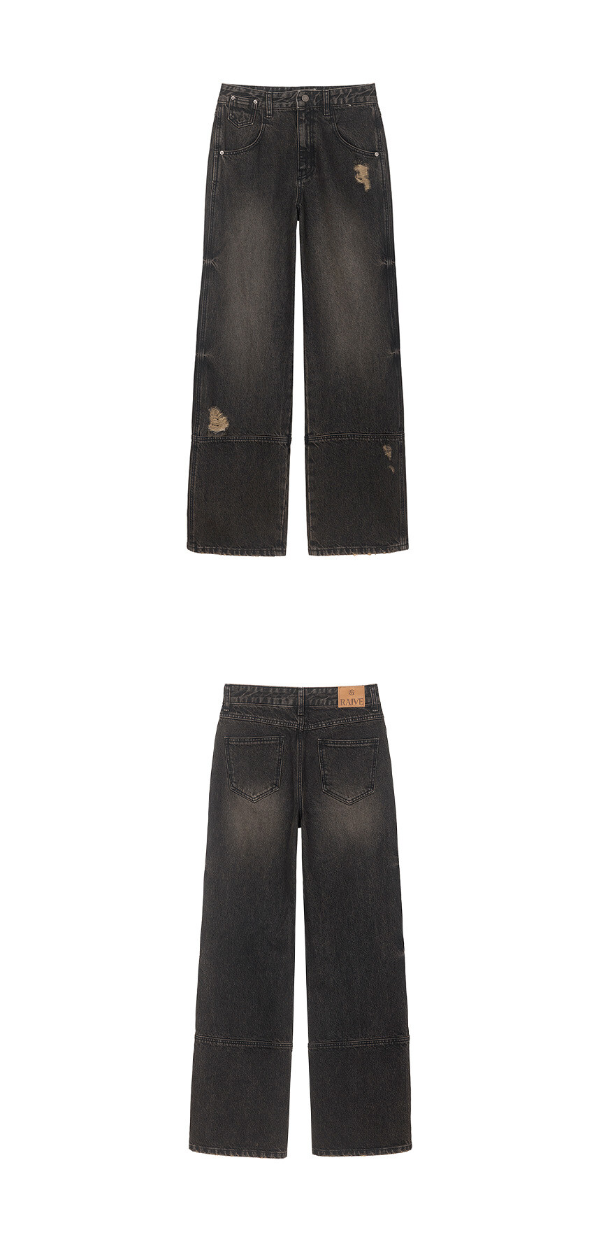 ★RAIVE★ Vintage Washing Wide Denim Pants in Black VJ4AL383 Vintage Washing Wide Denim Pants in Black VJ4AL383-10 - RAIVE