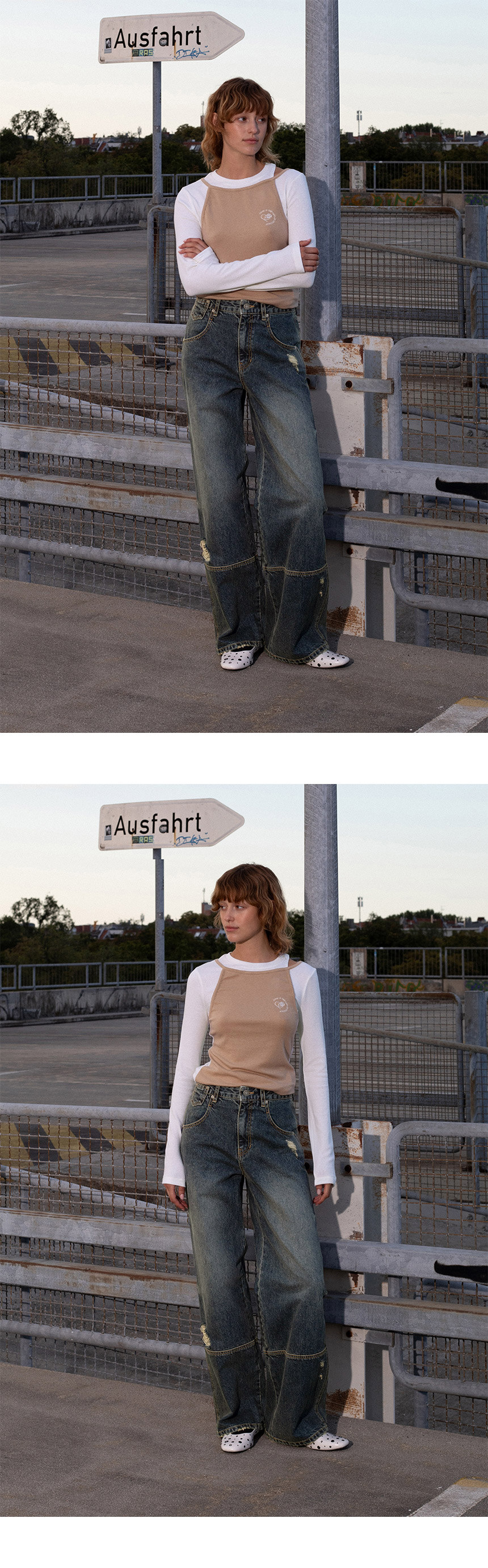 ★RAIVE★ Vintage Washing Wide Denim Pants in Blue VJ4AL3832 Vintage Washing Wide Denim Pants in Blue VJ4AL383-22 - 레이브