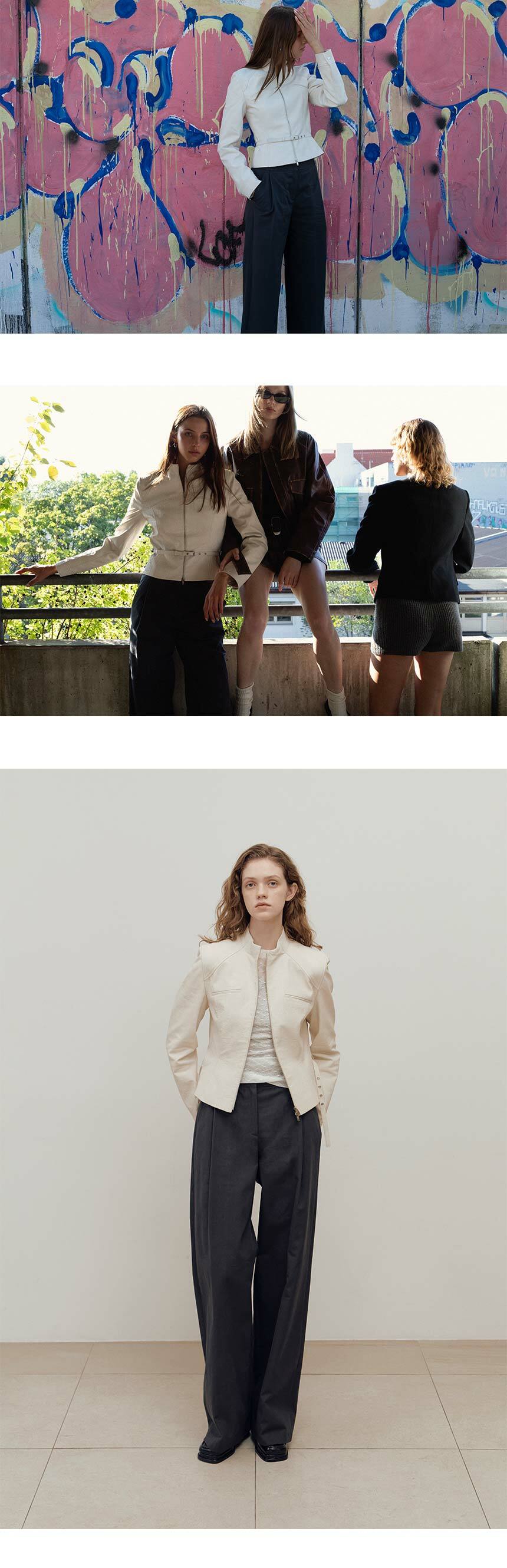 ★RAIVE★ Leather Slim Racing Jacket in Ivory VL4AJ09103 Leather Slim Racing Jacket in Ivory VL4AJ091-03 - 레이브