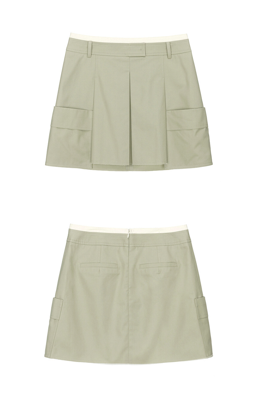 Tuck Point Mini Skirt in Khaki VW4AS325-42 - 레이브