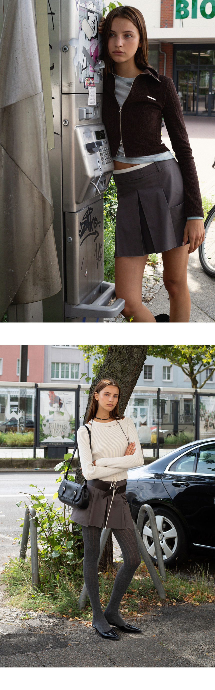 ★RAIVE★ Tuck Point Mini Skirt in Charcoal VW4AS3259E Designer fashion, Seoul-fully created | W Concept