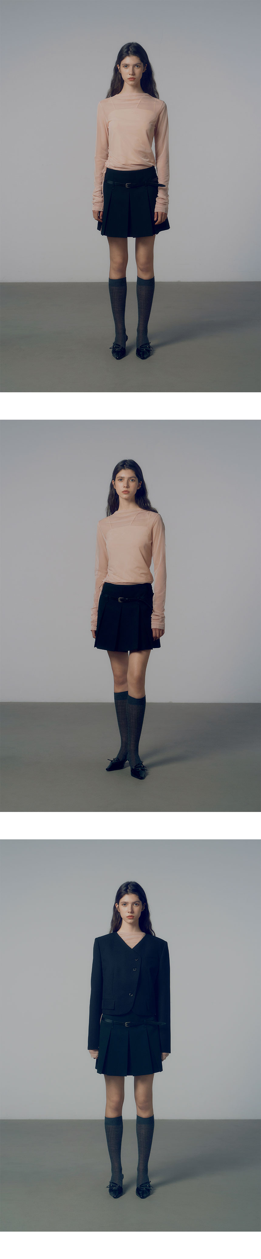 ★RAIVE★ Belted Pleats Mini Skirt in Black VW4AS32910 Belted Pleats Mini Skirt in Black VW4AS329-10 - 레이브