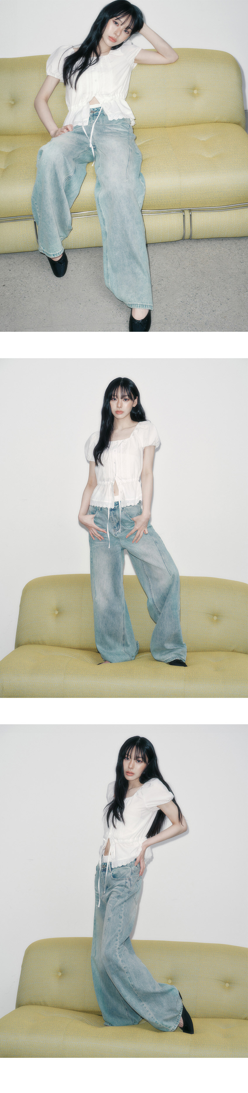 ★RAIVE★ Wide Denim Pants in L/Blue VJ4ML185AM Wide Denim Pants in L/Blue VJ4ML185-AM - 레이브