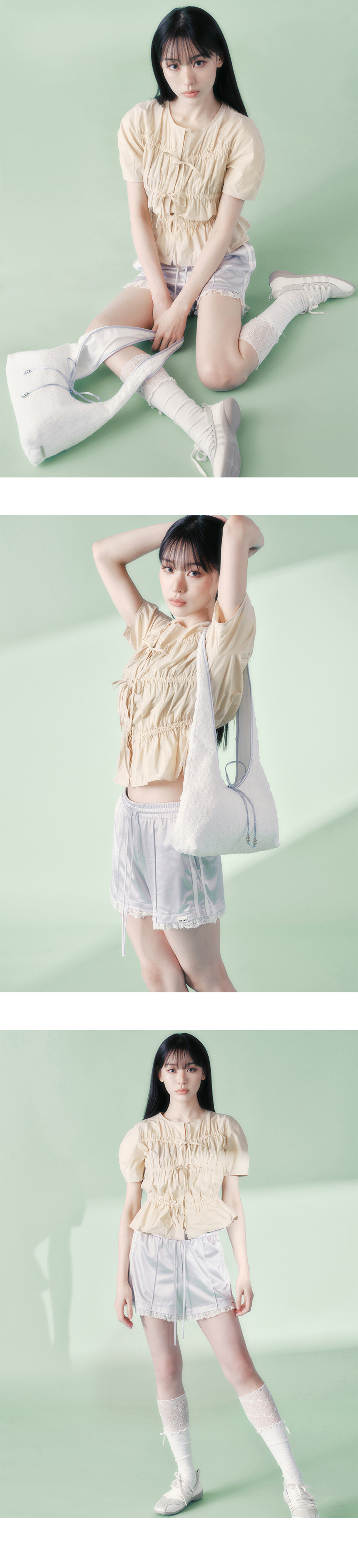 BEIGE 02M 7/11 Pre-order) Ribbon Shirring Blouse