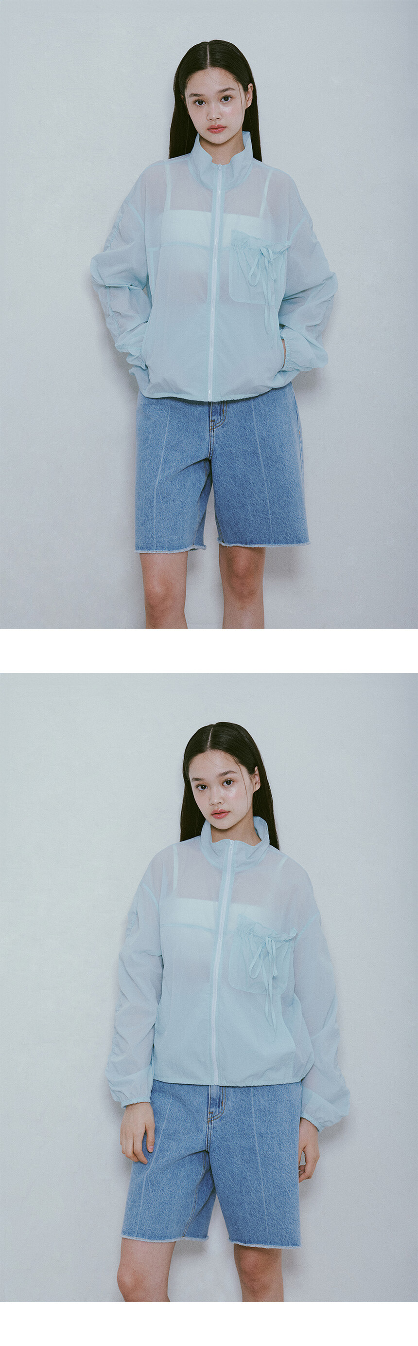 ★RAIVE★ Shirring String Wind Breaker in S/Blue VW4MM21321 Shirring String Wind Breaker in S/Blue VW4MM213-21 - RAIVE
