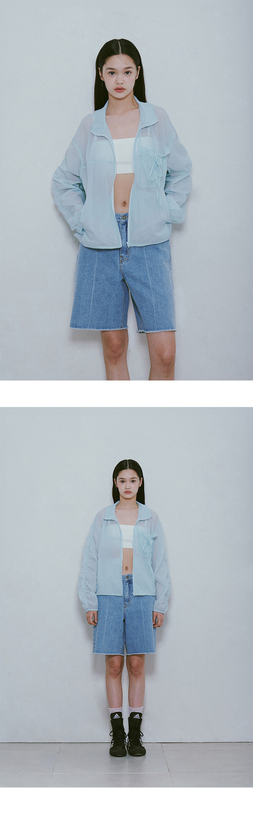 ★RAIVE★ Shirring String Wind Breaker in S/Blue VW4MM21321 Shirring String Wind Breaker in S/Blue VW4MM213-21 - RAIVE