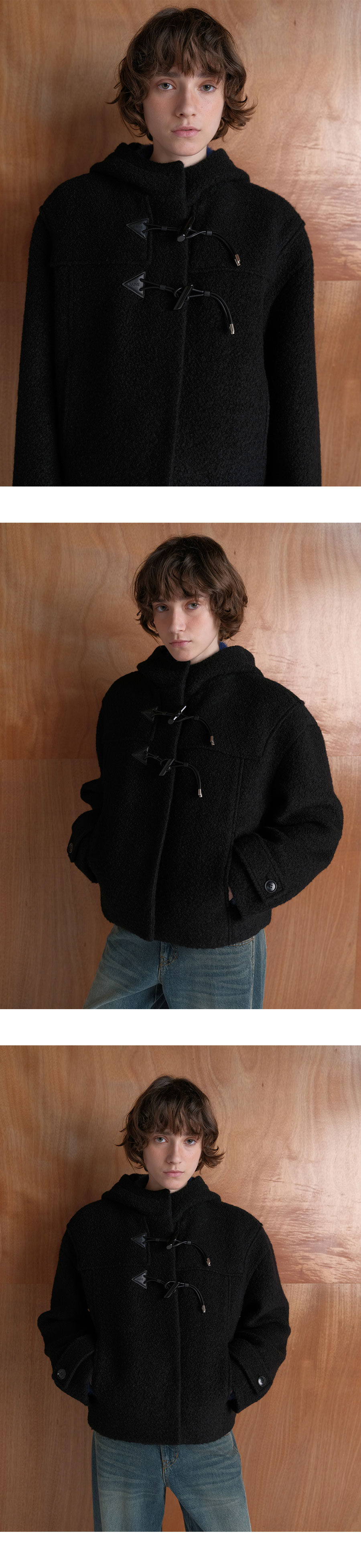 Boucle Duffel Half Coat Jacket in Black VW5WJ241-10 | RAIVE