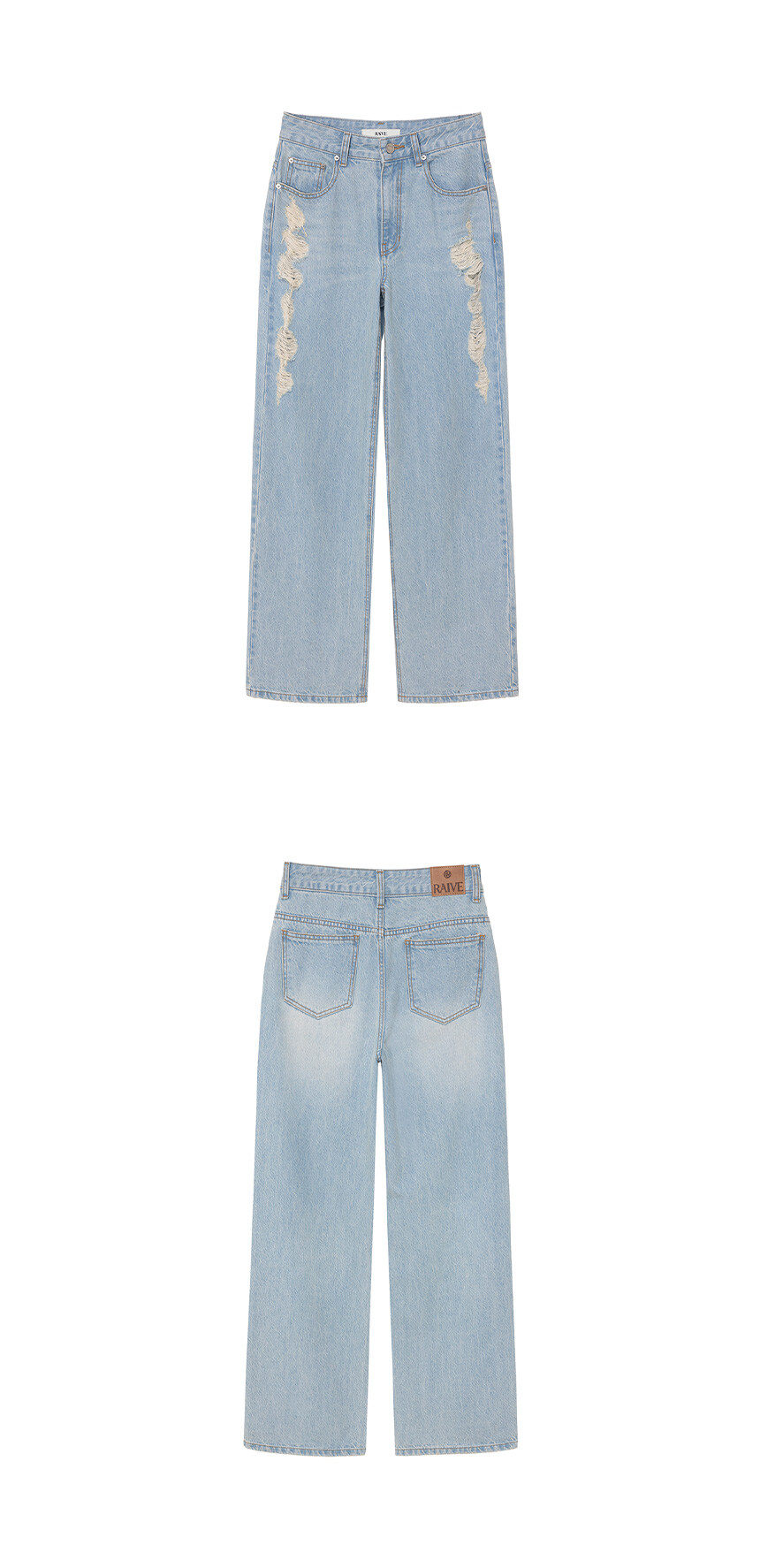 ★RAIVE★ Demaged Tapered Denim Pants in L/Blue VJ5ML430AM Demaged Tapered Denim Pants in L/Blue VJ5ML430-AM - 레이브