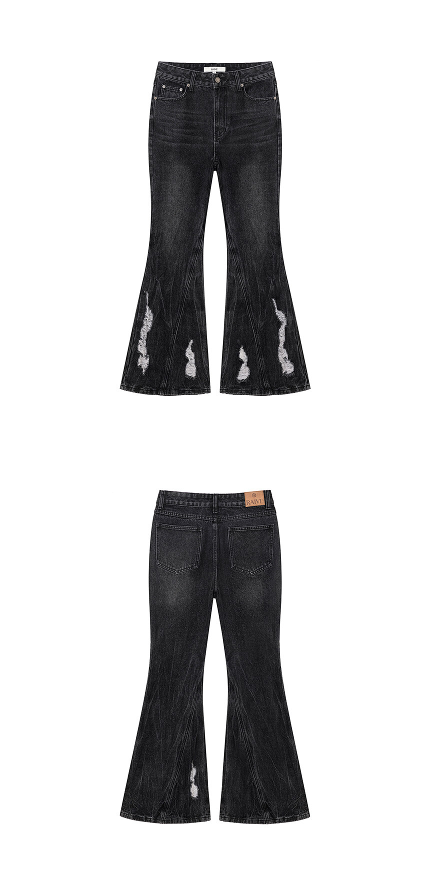 ★RAIVE★ Demage Boots Cut Denim Pants in Grey VJ5SL40112 MUSINSA | RAIVE Demage Boots Cut Denim Pants in Grey VJ5SL401-12