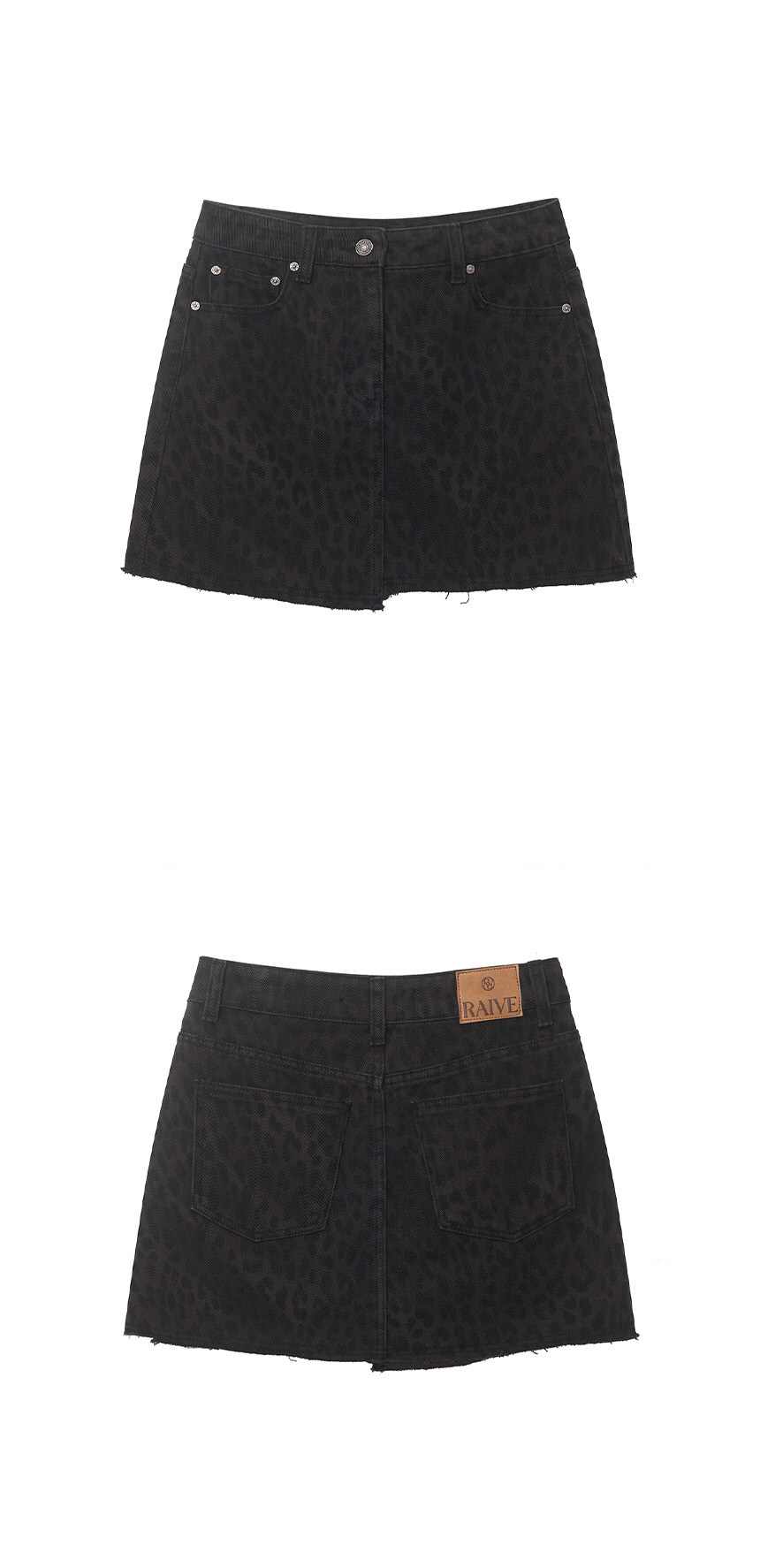 ★RAIVE★ Leopard Denim Mini Skirt in Black VJ5SS40910 Leopard Denim Mini Skirt in Black VJ5SS409-10 - RAIVE