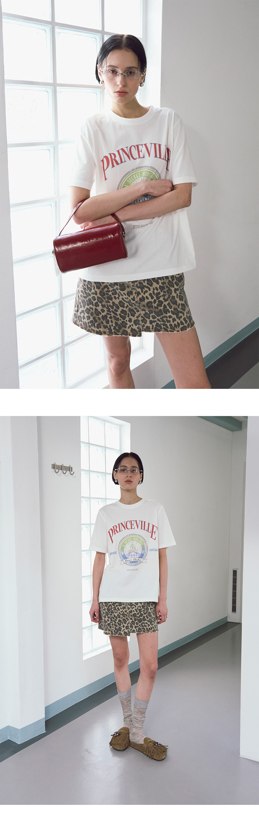 Leopard Denim Mini Skirt in L/Brown VJ5SS409-95 - RAIVE