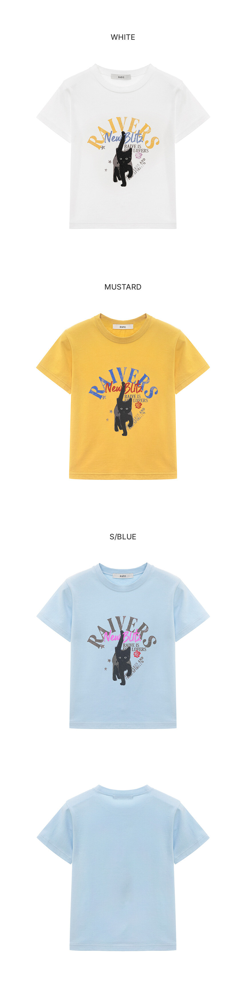 ●RAIVE● Black RAIVE Cat Graphic T-Shirt Black RAIVE Cat Graphic T-Shirt VW5ME604_3color - 레이브