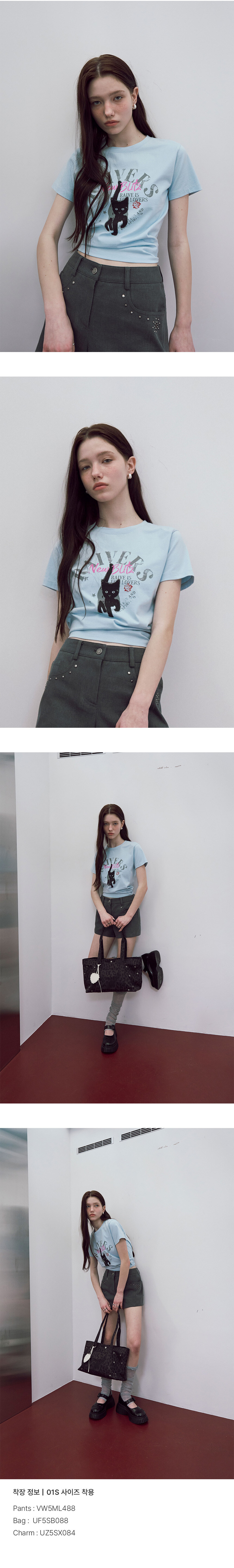 Black RAIVE Cat Graphic T-Shirt VW5ME604_3color - 레이브