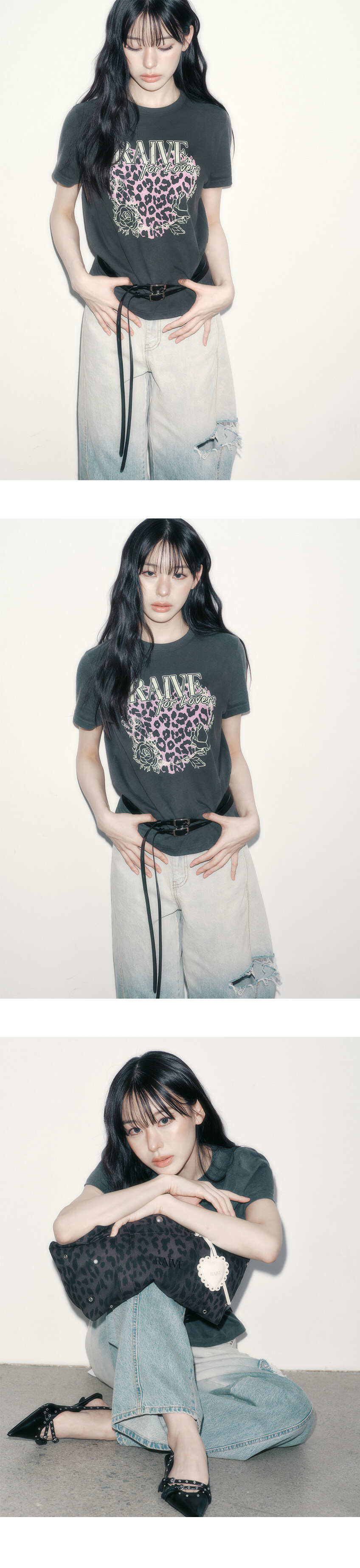 韓国人気Tシャツ【RAIVE】Love Leopard Graphic T-shirt★3色 Love Leopard Graphic T-shirt VW5ME607_3color - 레이브