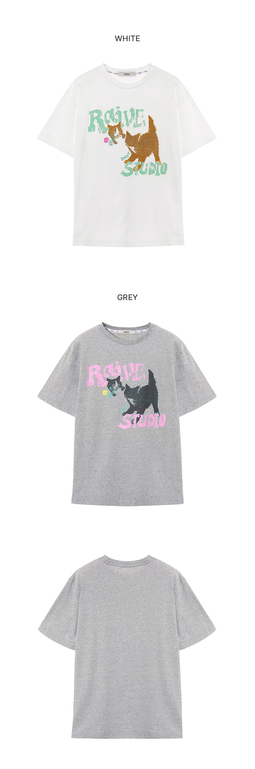 ★RAIVE★ RAIVE Cat Oversized TShirt VW5ME942_2color RAIVE Cat Oversized T-Shirt VW5ME942_2color - 레이브