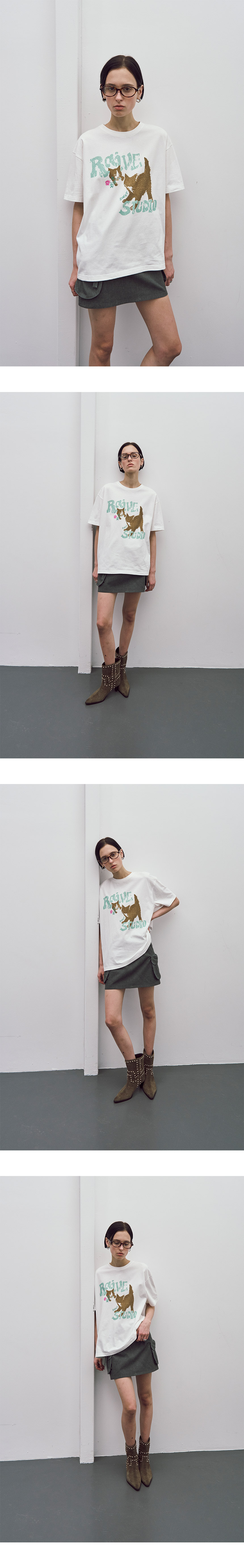 ★RAIVE★ RAIVE Cat Oversized TShirt VW5ME942_2color RAIVE Cat Oversized T-Shirt VW5ME942_2color - 레이브
