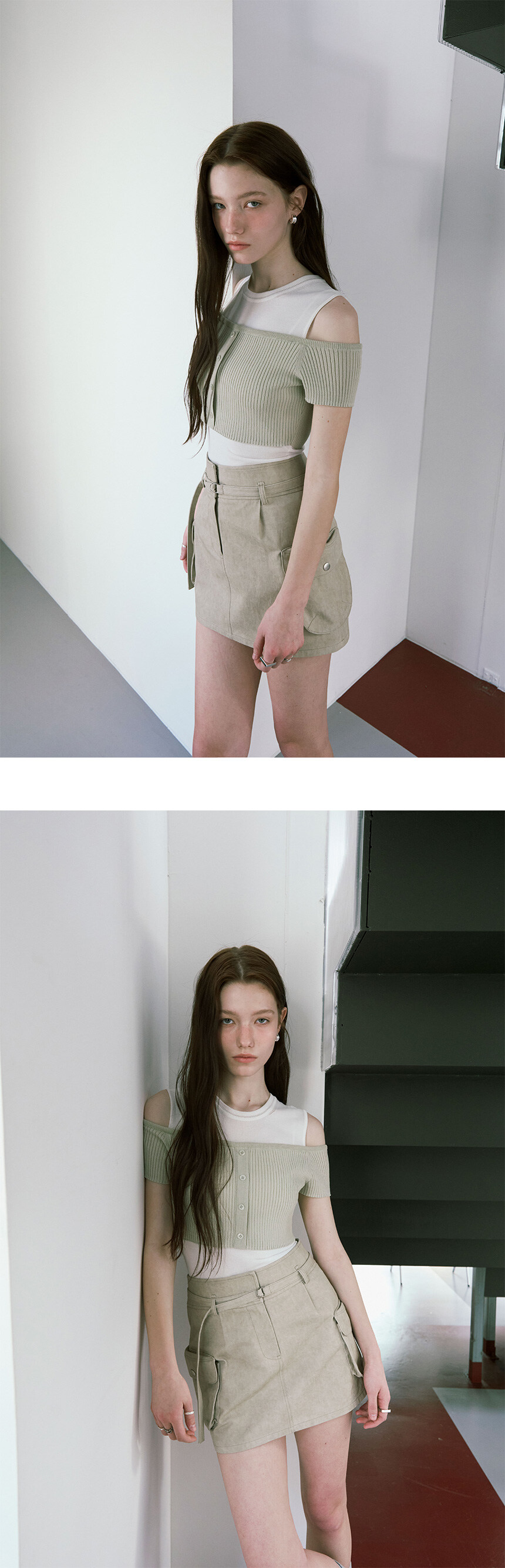 Washing Cotton Mini Skirt in L/Beige VW5SS460-90 - 레이브