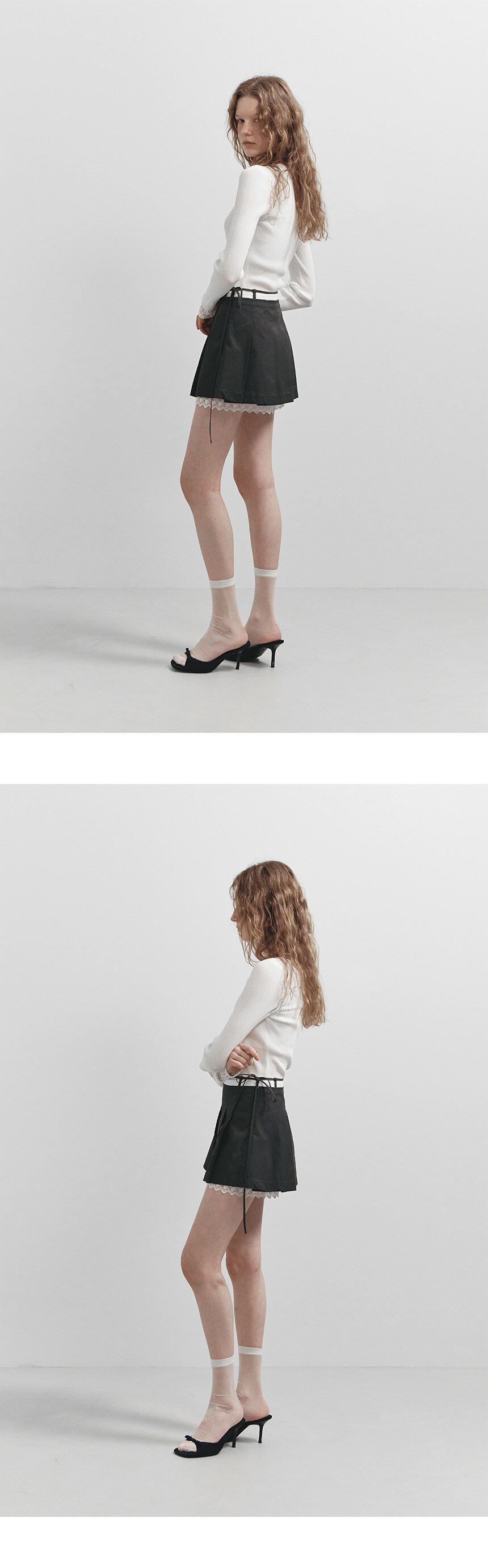 ★RAIVE★ Lace Layered Pleats Skirt in D/Khaki VW5SS46143 Lace Layered Pleats Skirt in D/Khaki VW5SS461-43 - 레이브