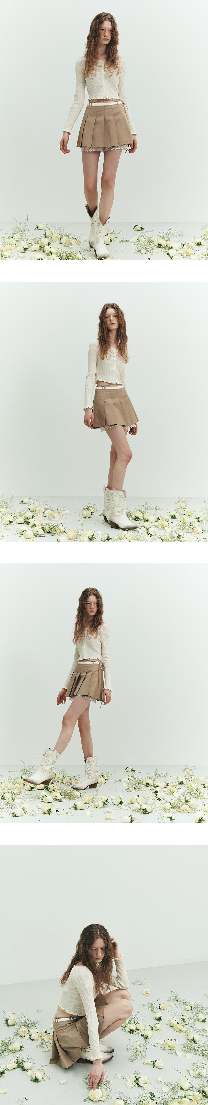 ★RAIVE★ Lace Layered Pleats Skirt in Beige VW5SS46191 Lace Layered Pleats Skirt in Beige VW5SS461-91 - RAIVE