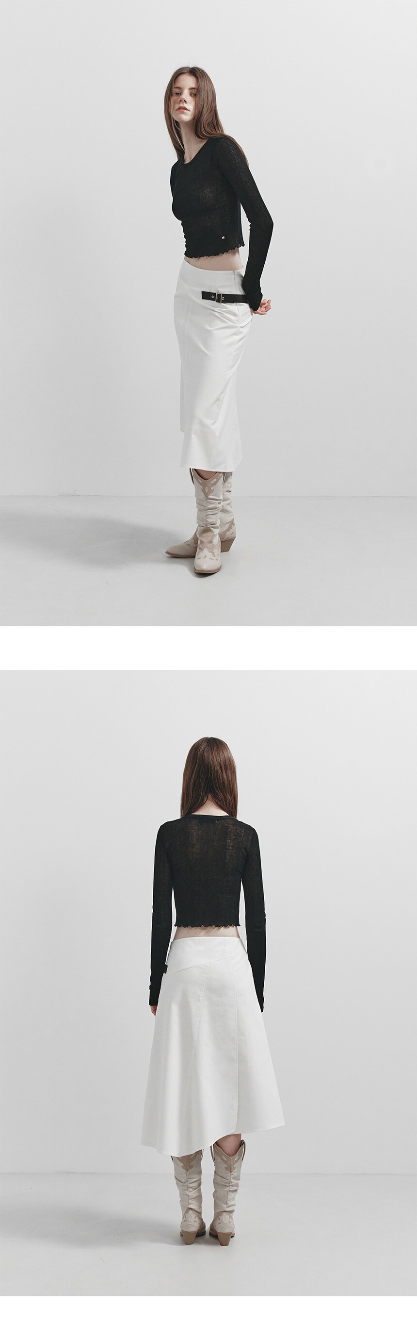 ★RAIVE★ Buckle Asymmetric Midi Skirt in Ivory VW5SS46203 Buckle Asymmetric Midi Skirt in Ivory VW5SS462-03 - 레이브