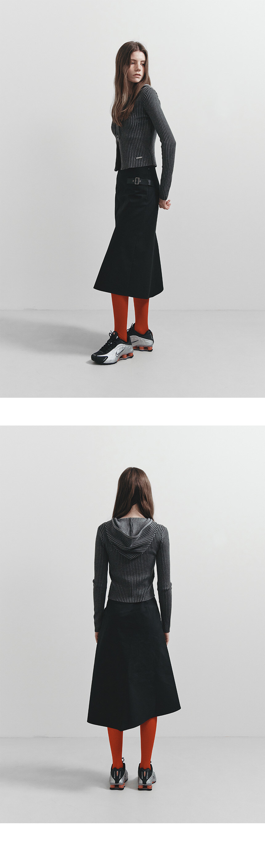 ★RAIVE★ Buckle Asymmetric Midi Skirt in Black VW5SS46210 Buckle Asymmetric Midi Skirt in Black VW5SS462-10 - 레이브